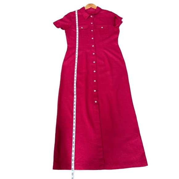 Vintage Womens Red Maroon Linen Blend Buttons Down Short Sleeve Maxi Dress Sz. M - Picture 12 of 14